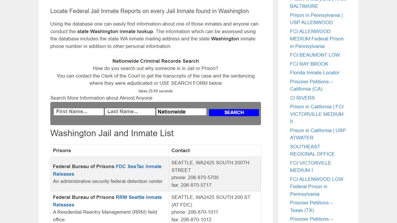 Washington Jail and Inmate Records Search – Inmate Releases